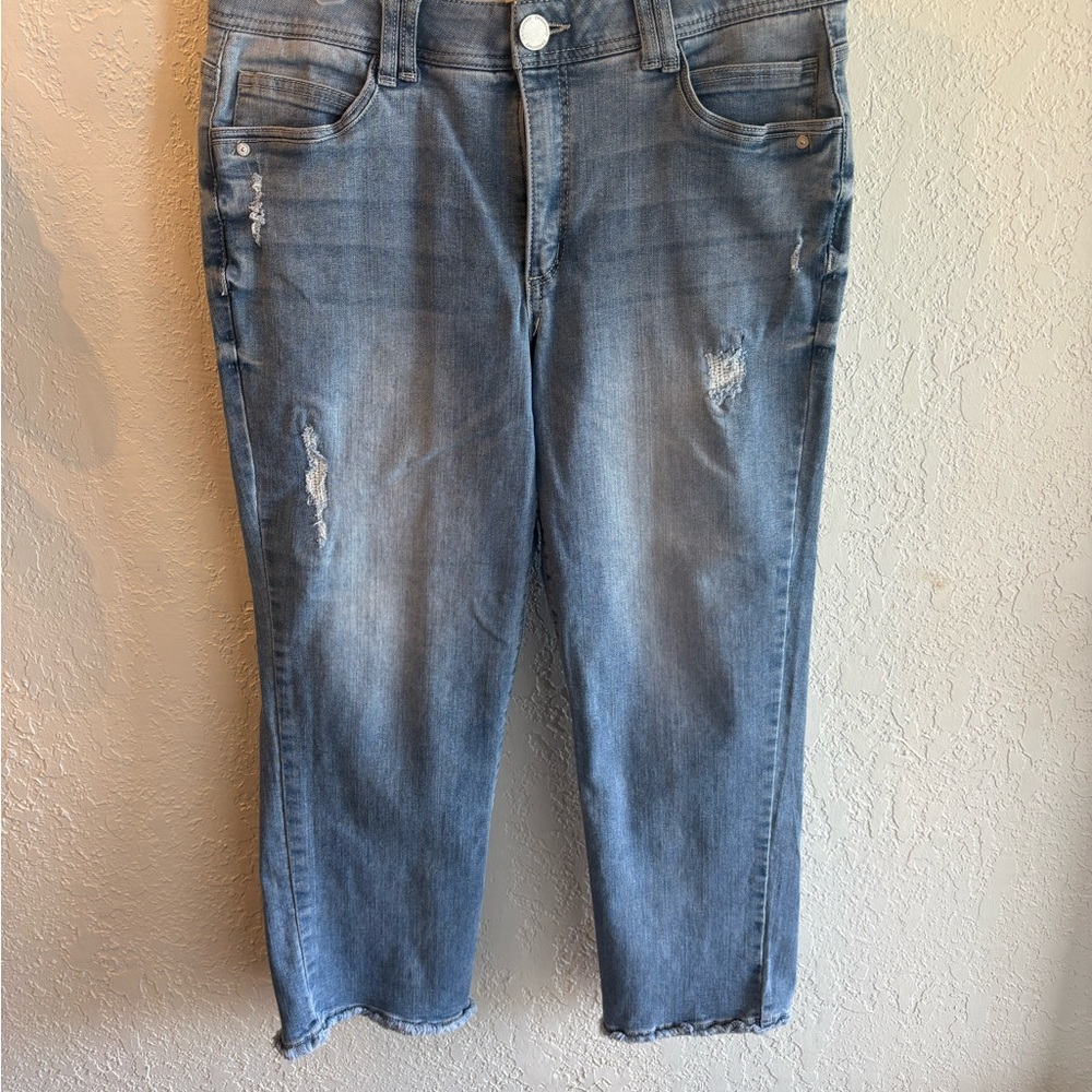 Democracy Light Blue Distressed Ankle Jeans